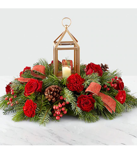 I'LL BE HOME FOR CHRISTMAS LANTERN CENTERPIECE BOUQUET