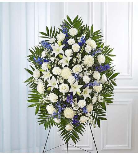 Standing Spray Blue & White Sympathy