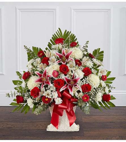 Red Rose and Lily Floor Basket