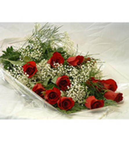 12 Roses Wrapped with Baby's Breath