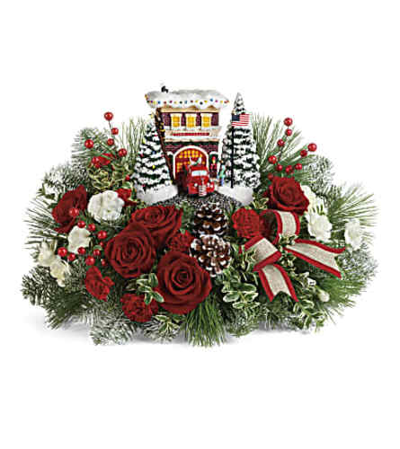 Thomas Kinkade Fire Station Christmas Bouquet