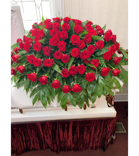 Red All Roses Casket Spray