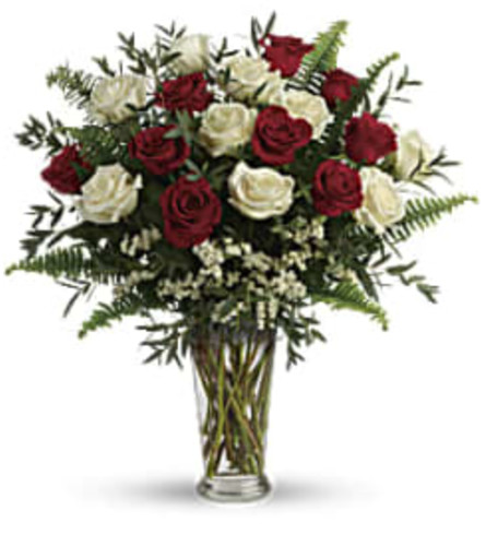 Red and White 18 Mixed Roses Bouquet