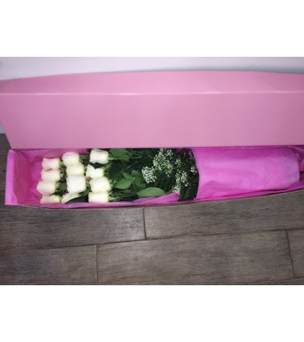 One Dozen Roses In Pink Box