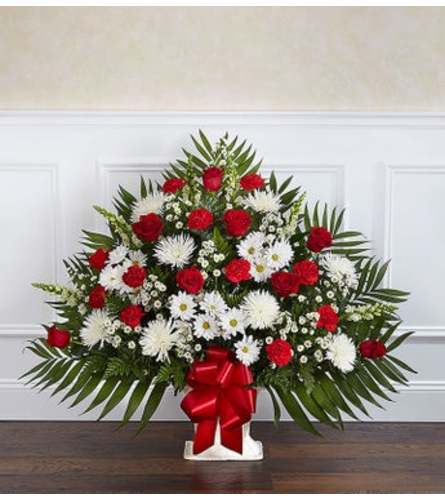 Funeral Floor Basket- Red and White