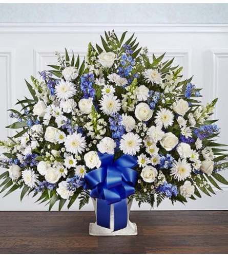 Funeral Floor Basket Blue and White