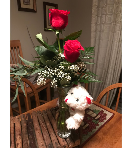 Rose Bud Vase with Bear