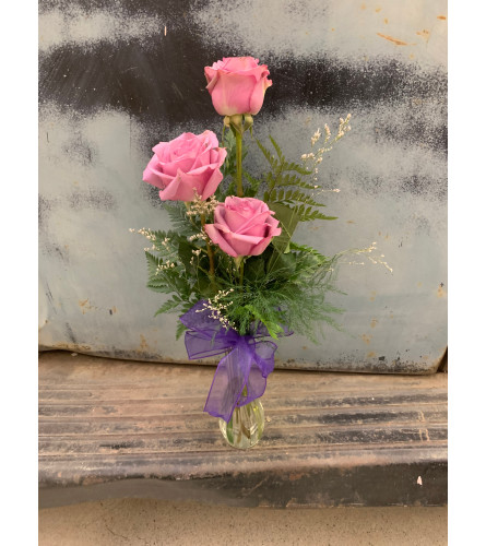Three Rose Lavander Bud Vase