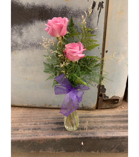 Two Lavander Rose Bud Vase