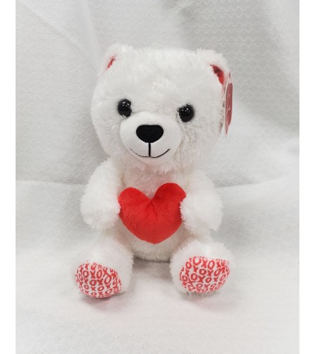 White and Red Plush Bear with Satin Heart
