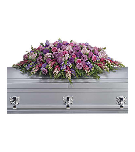 coffin and 10 piece floral arrangements