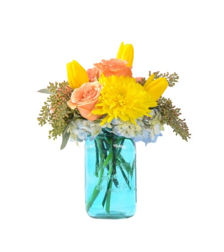 Spring mason jar blue