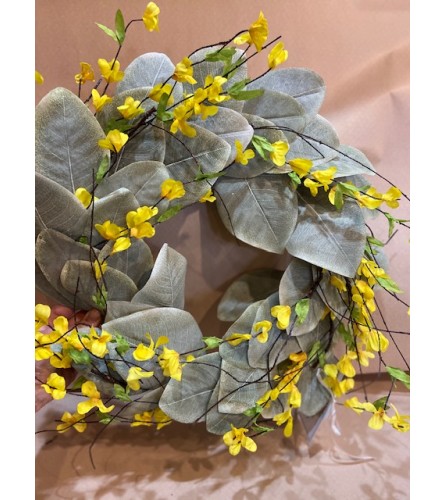 Whitewashed Magnolia & Forsythia Wreath