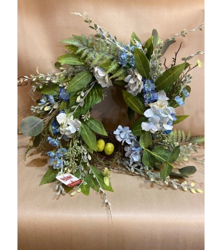 Blue Hydrangea and Nest Wreath