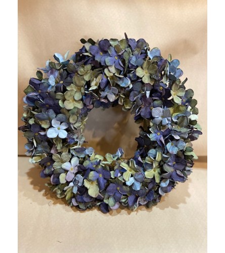 Shades of Blue hydrangea wreath