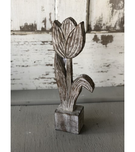 Faux Wood Carved Flower - Medium