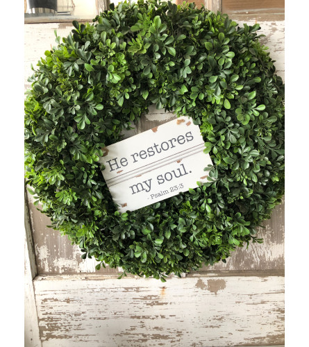 Boxwood Wreath with Sign