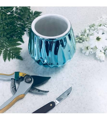 Custom Artist Design in Teal Mirrored Bubble Bowl