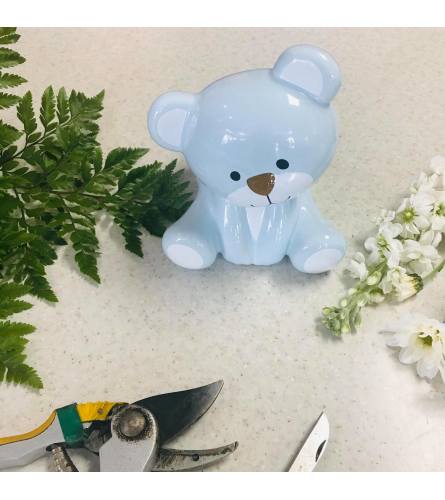 Custom Artist Arrangement in Blue Ceramic Baby Bear