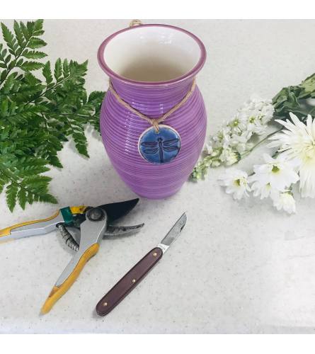 Artist Designed Arr. in Purple Vase with Dragon Fly