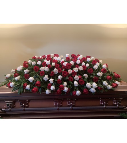 FULL Couch Red and White Casket Spray