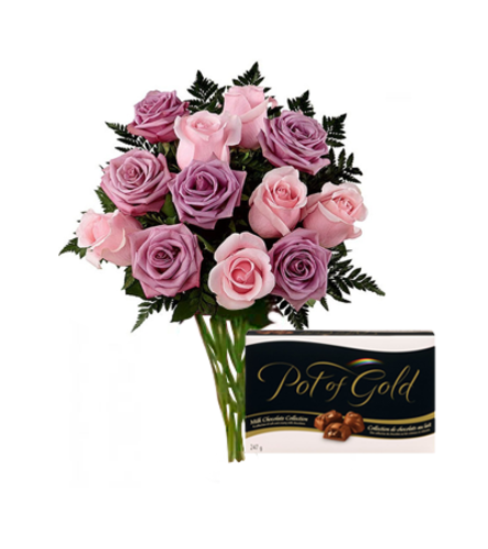 Dozen Lavander Roses with chocolates