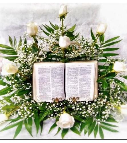 Sympathy Arrangement With White Roses