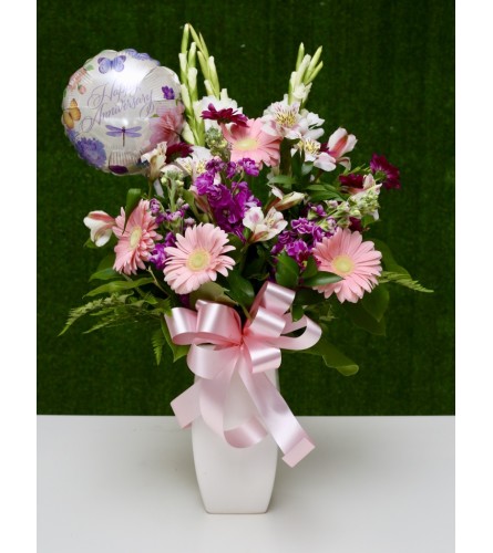 Special Anniversary Floral Bouquet in a Ceramic Vase