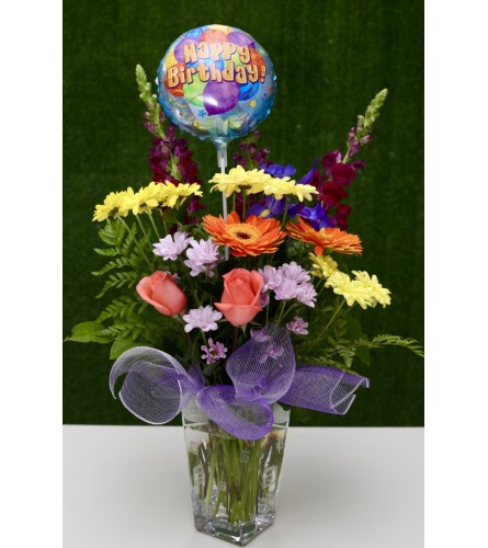 Colourful Birthday Bouquet in Premium Polish Vase