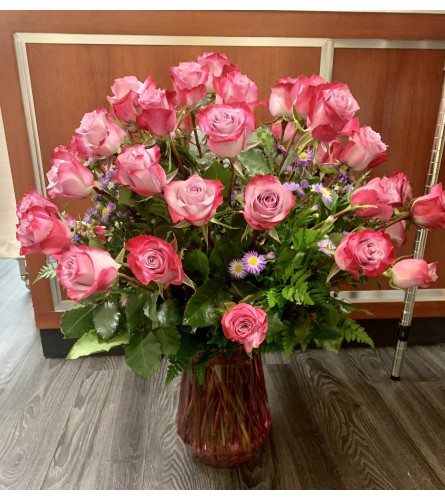 50 Deep Purple Roses Arrangement