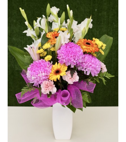 Vivid Floral Arrangement in a Ceramic Vase