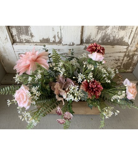 Wooden Box with Blooming Garden