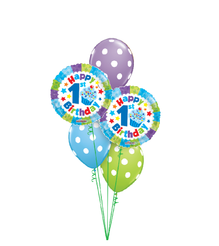 1st Birthday Boy Polka Dots Classic Balloon Bouquet