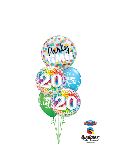 20th Birthday Time Party Time Cheerful Bubble Balloon Bouquet