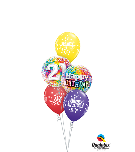 21st Birthday Rainbow Confetti Classic Balloon Bouquet