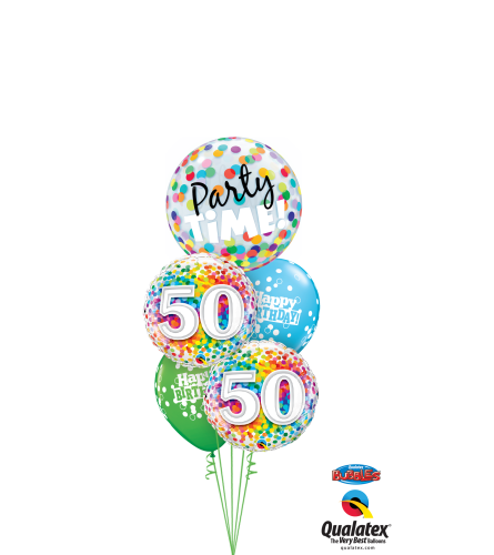 Party Time 50th Rainbow Confetti Cheerful Bubble Balloon Bouquet