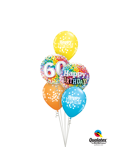 60th Birthday Rainbow Confetti Classic Balloon Bouquet