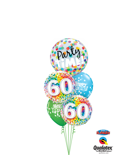 60th Birthday Time Party Time Cheerful Bubble Balloon Bouquet