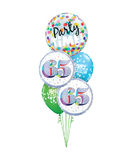 Party Time Here's To 65 Cheerful Bubble Balloon Bouquet