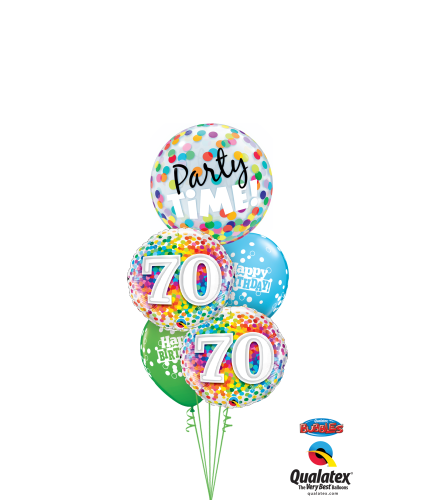 Party Time 70th Rainbow Confetti Cheerful Bubble Balloon Bouquet