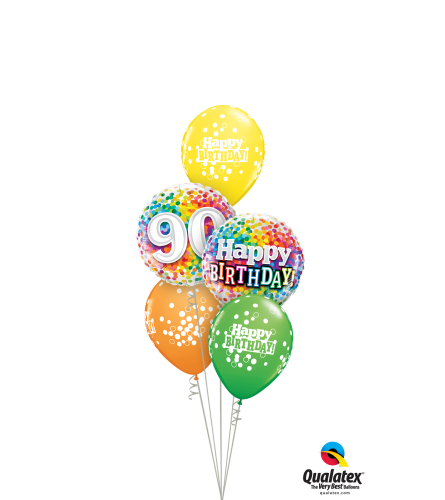 90th Birthday Rainbow Confetti Classic Balloon Bouquet