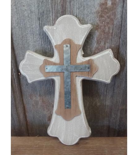 Cross - Whitewash with Metal