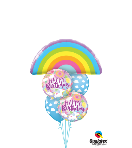 Birthday Rainbows and Unicorns Cheerful Balloon Bouquet