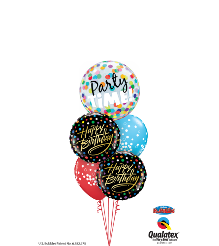 Birthday Time Party Time (Black) Cheerful Bubble Balloon Bouquet