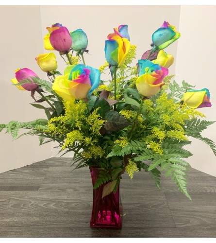 Rainbow Roses Arrangement