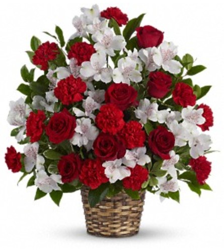 Beauty and Devotion Bouquet Basket Arrangement