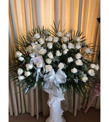 Wicker Basket of White Roses