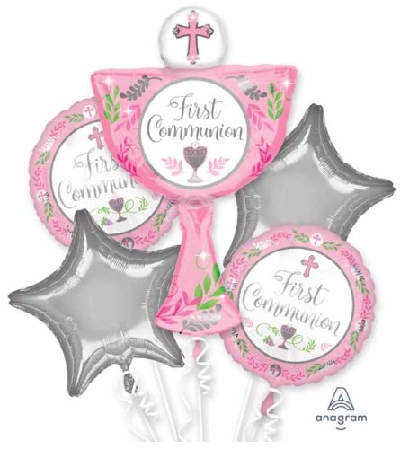 First Communion Pink Super Fun Foil Balloon Bouquet