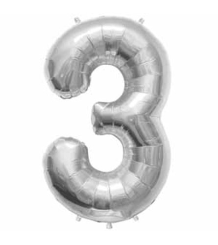 34" Silver Number 3 Balloon