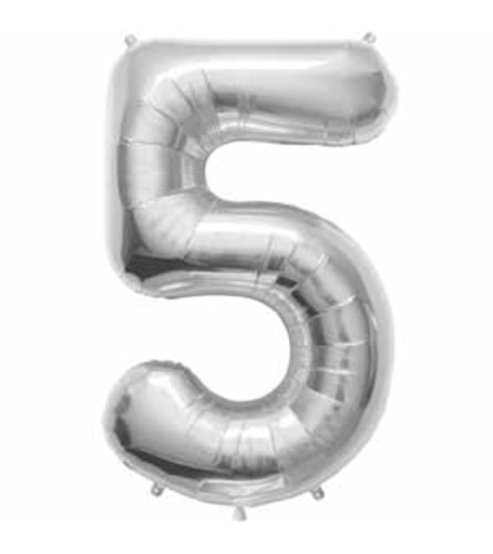 34" Silver Number 5 Balloon